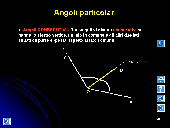 Angoli particolari Ø Angoli CONSECUTIVI - Due angoli si dicono consecutivi se hanno lo