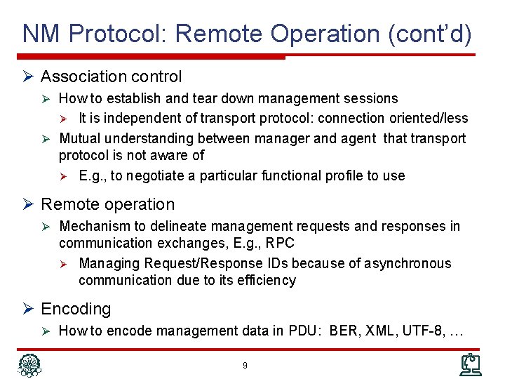 NM Protocol: Remote Operation (cont’d) Ø Association control Ø How to establish and tear