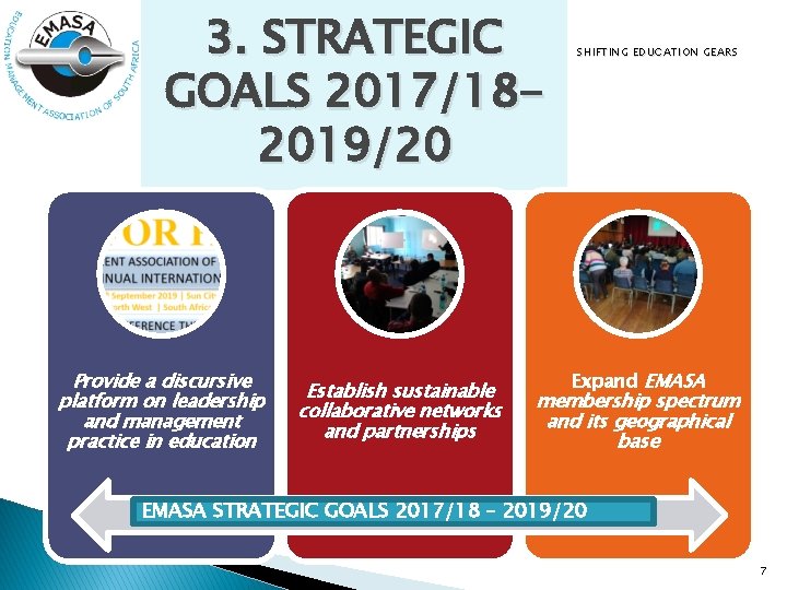 3. STRATEGIC GOALS 2017/182019/20 Provide a discursive platform on leadership and management practice in