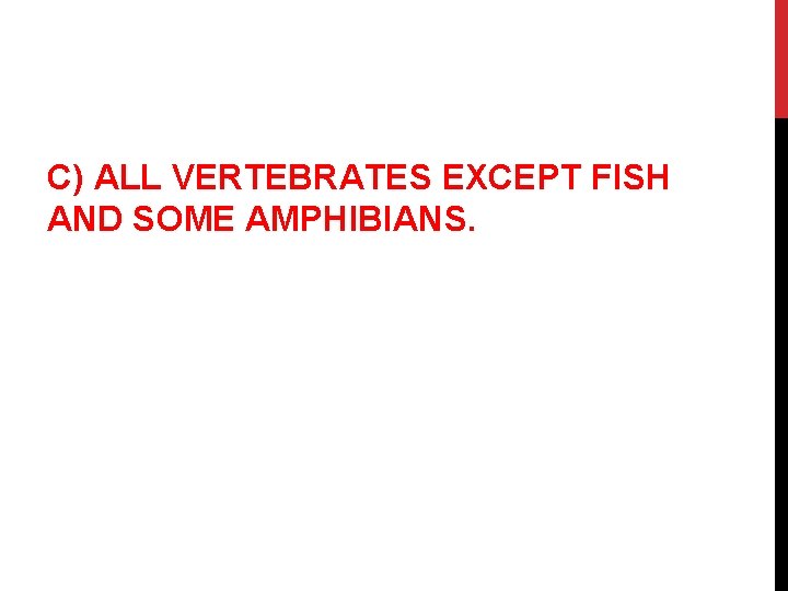 C) ALL VERTEBRATES EXCEPT FISH AND SOME AMPHIBIANS. 