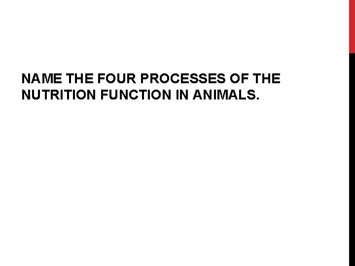 NAME THE FOUR PROCESSES OF THE NUTRITION FUNCTION IN ANIMALS. 