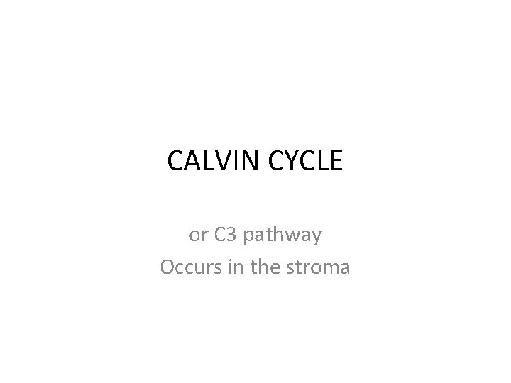 CALVIN CYCLE or C 3 pathway Occurs in the stroma 