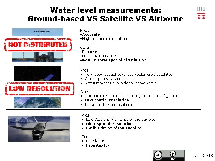 Water level measurements: Ground-based VS Satellite VS Airborne Pros: • Accurate • High temporal