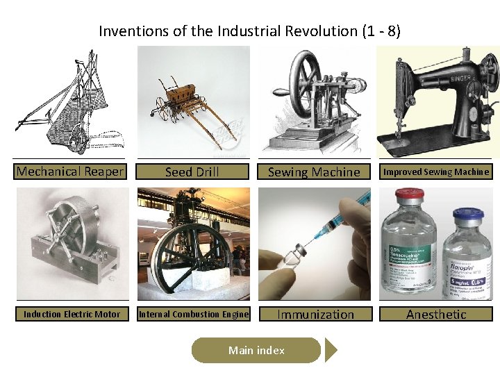Inventions of the Industrial Revolution (1 - 8) Add relevant picture here Mechanical Reaper