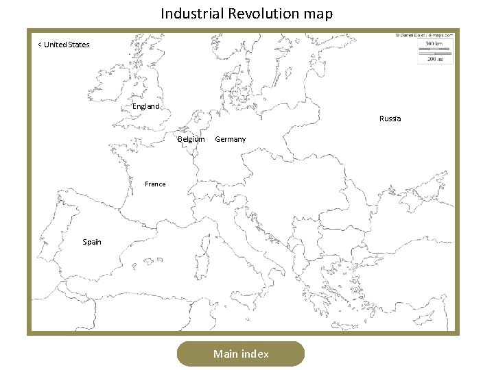 Industrial Revolution map < United States England Russia Belgium Germany France Spain Main index