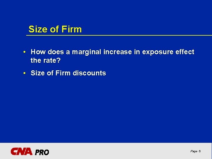 Size of Firm • How does a marginal increase in exposure effect the rate?