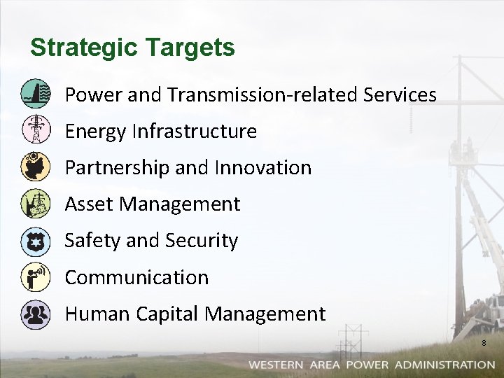 Strategic Targets Power and Transmission-related Services Energy Infrastructure Partnership and Innovation Asset Management Safety