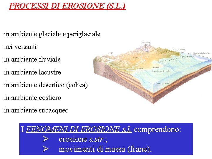 PROCESSI DI EROSIONE (S. L. ) in ambiente glaciale e periglaciale nei versanti in