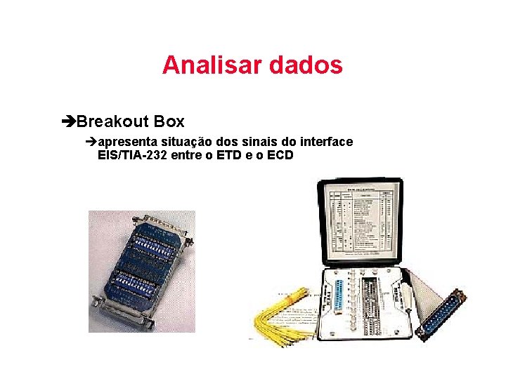 Analisar dados èBreakout Box èapresenta situação dos sinais do interface EIS/TIA-232 entre o ETD