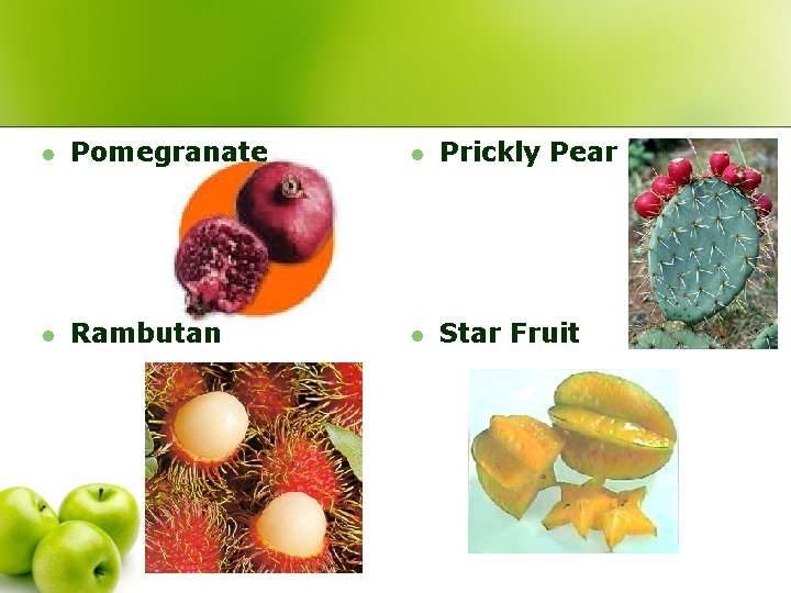l Pomegranate l Prickly Pear l Rambutan l Star Fruit 