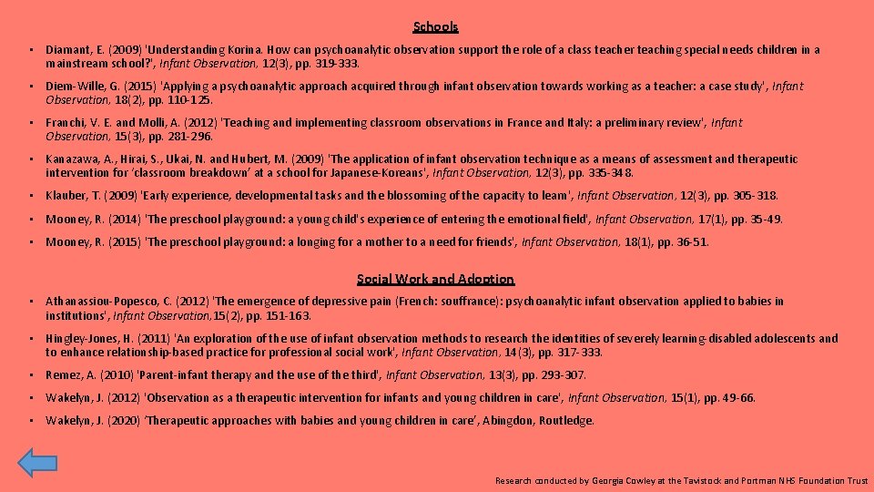 Schools • Diamant, E. (2009) 'Understanding Korina. How can psychoanalytic observation support the role