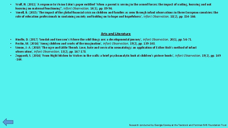  • • Wolf, N. (2011) 'A response to Vivian Eskin's paper entitled ‘When