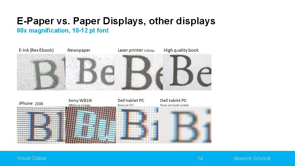 E-Paper vs. Paper Displays, other displays 60 x magnification, 10 -12 pt font 2009