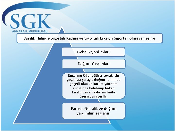 Analık Halinde Sigortalı Kadına ve Sigortalı Erkeğin Sigortalı olmayan eşine Gebelik yardımları Doğum Yardımları