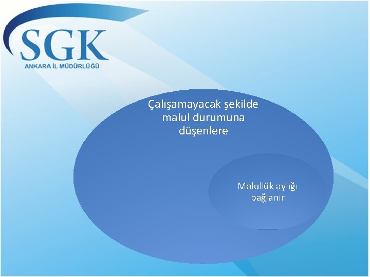 Çalışamayacak şekilde malul durumuna düşenlere Malullük aylığı bağlanır 