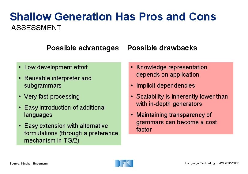 Shallow Generation Has Pros and Cons ASSESSMENT Possible advantages • Low development effort •