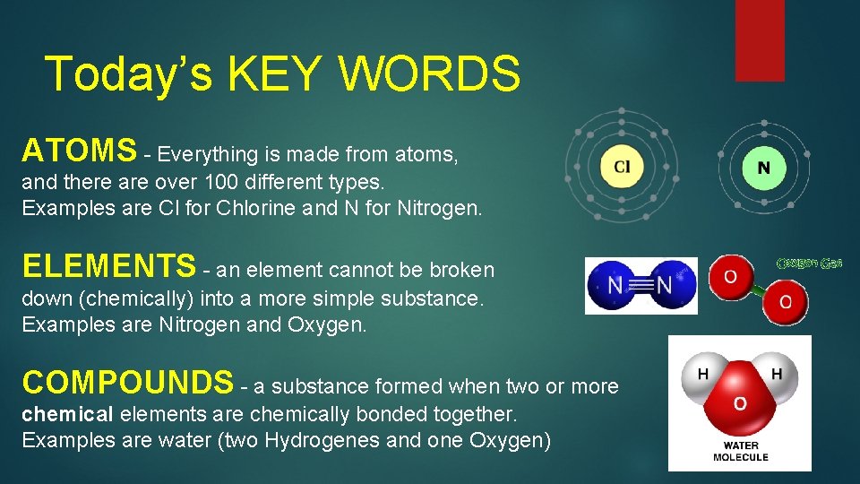 Today’s KEY WORDS ATOMS - Everything is made from atoms, and there are over