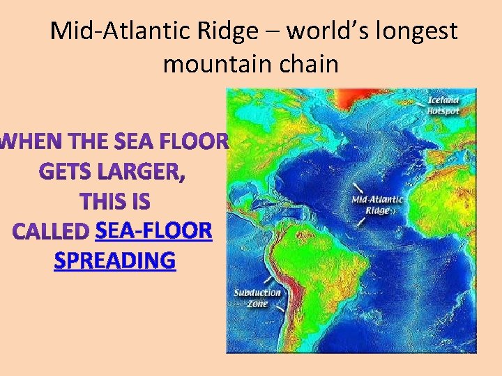 Mid-Atlantic Ridge – world’s longest mountain chain SEA-FLOOR SPREADING 