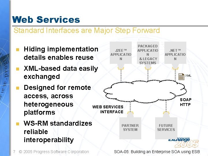 Web Services Standard Interfaces are Major Step Forward n Hiding implementation details enables reuse