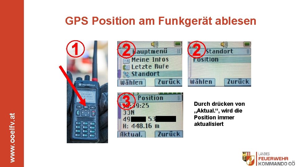 GPS Position am Funkgerät ablesen 1 2 www. ooelfv. at 3 2 Durch drücken