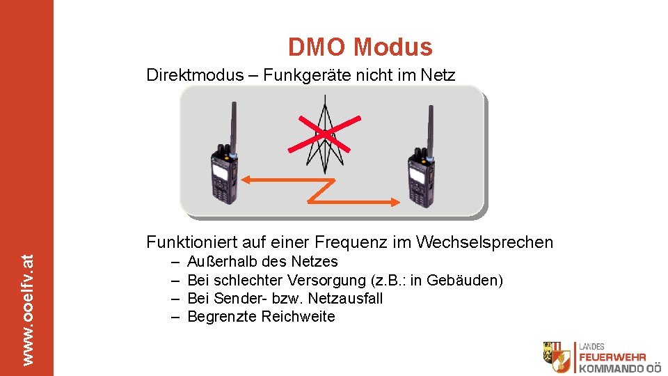 DMO Modus Direktmodus – Funkgeräte nicht im Netz www. ooelfv. at Funktioniert auf einer