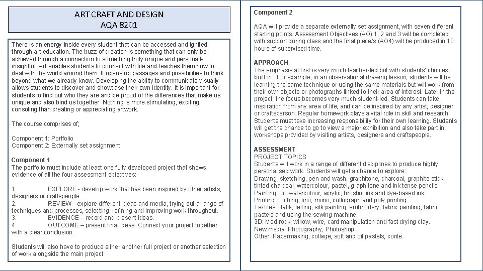 ART CRAFT AND DESIGN AQA 8201 There is an energy inside every student that