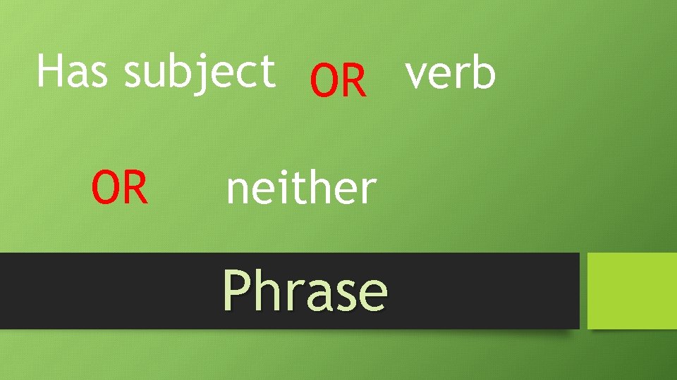 Has subject OR verb OR neither Phrase 
