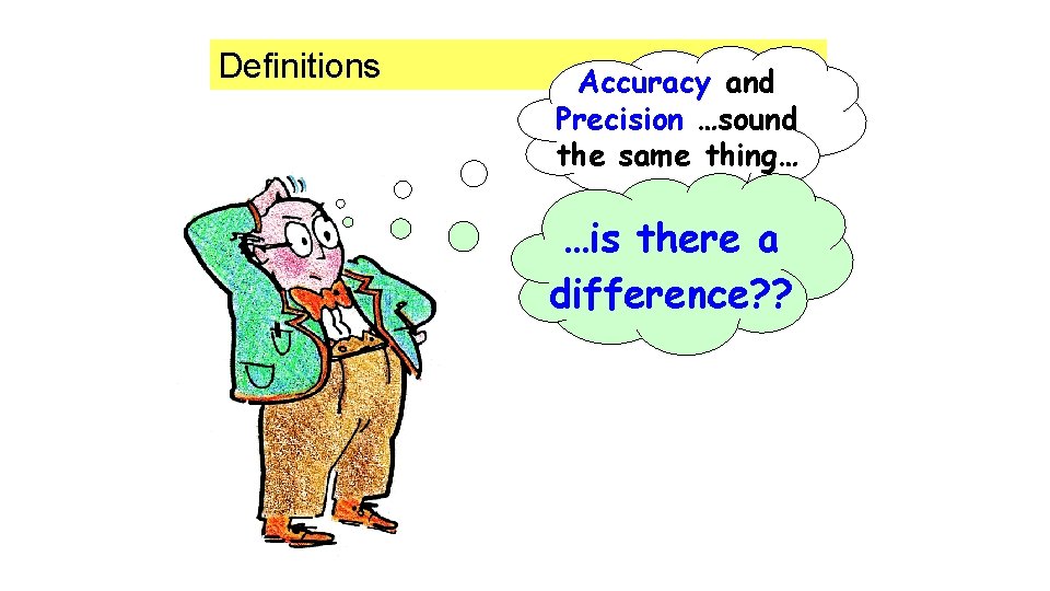 Definitions Accuracy and Precision …sound the same thing… …is there a difference? ? Definitions Accuracy and Precision …sound the same thing… …is there a difference? ?