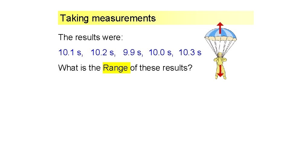 Taking measurements The results were: 10. 1 s, 10. 2 s, 9. 9 s, Taking measurements The results were: 10. 1 s, 10. 2 s, 9. 9 s,