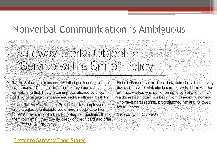 Nonverbal Communication is Ambiguous Letter to Safeway Food Stores 