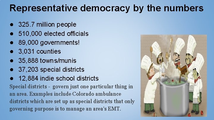 Representative democracy by the numbers ● ● ● ● 325. 7 million people 510,