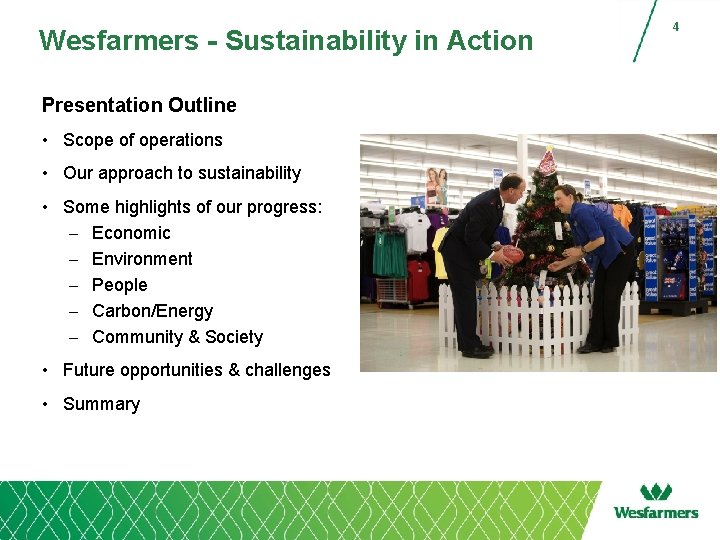 Wesfarmers - Sustainability in Action Presentation Outline • Scope of operations • Our approach