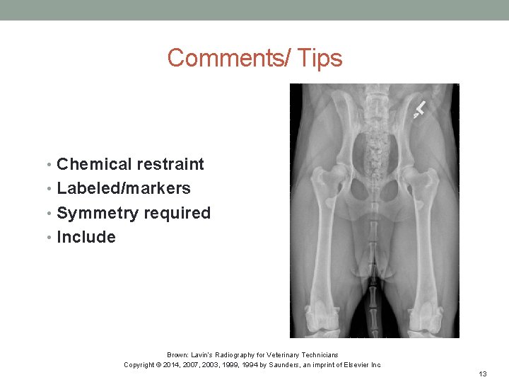Comments/ Tips • Chemical restraint • Labeled/markers • Symmetry required • Include Brown: Lavin’s