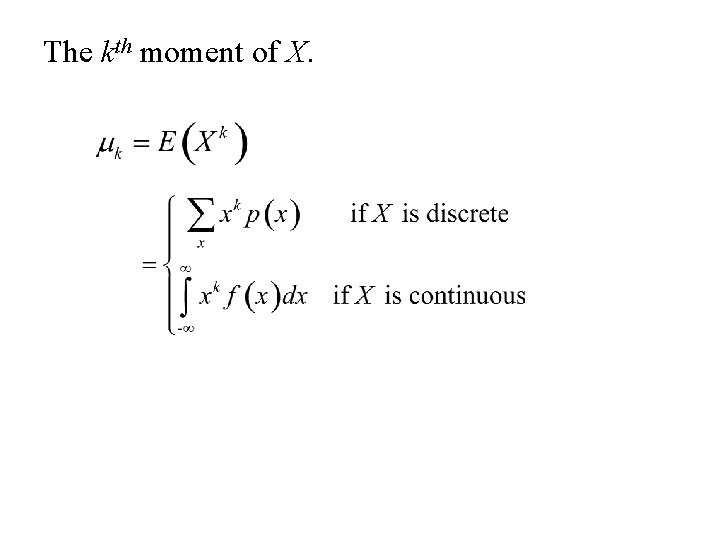 The kth moment of X. The kth moment of X.