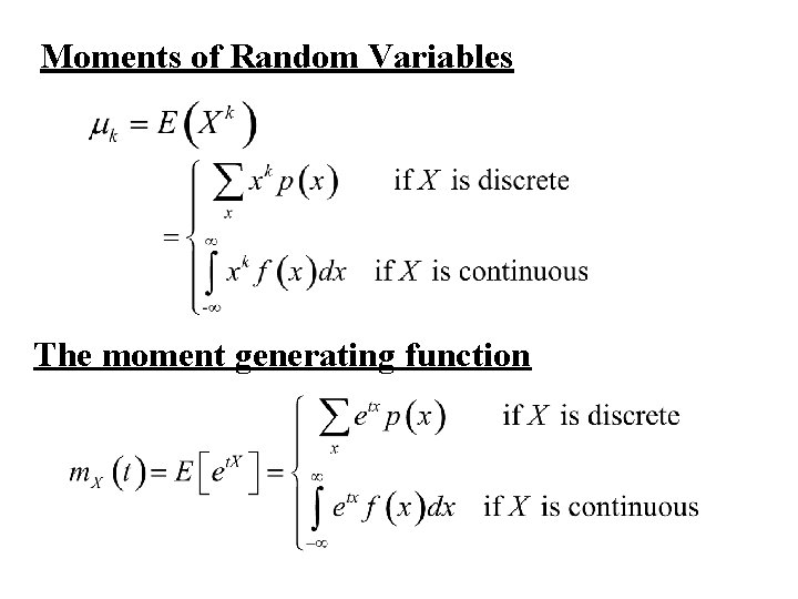 Moments of Random Variables The moment generating function Moments of Random Variables The moment generating function