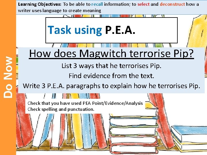 Learning Objectives: To be able to recall information; to select and deconstruct how a Learning Objectives: To be able to recall information; to select and deconstruct how a
