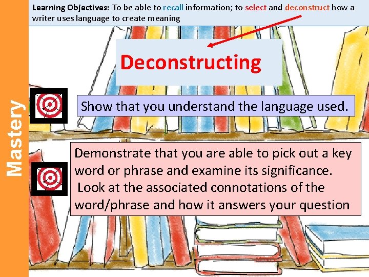 Learning Objectives: To be able to recall information; to select and deconstruct how a Learning Objectives: To be able to recall information; to select and deconstruct how a