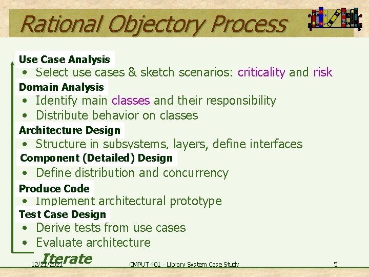 Rational Objectory Process Use Case Analysis • Select use cases & sketch scenarios: criticality