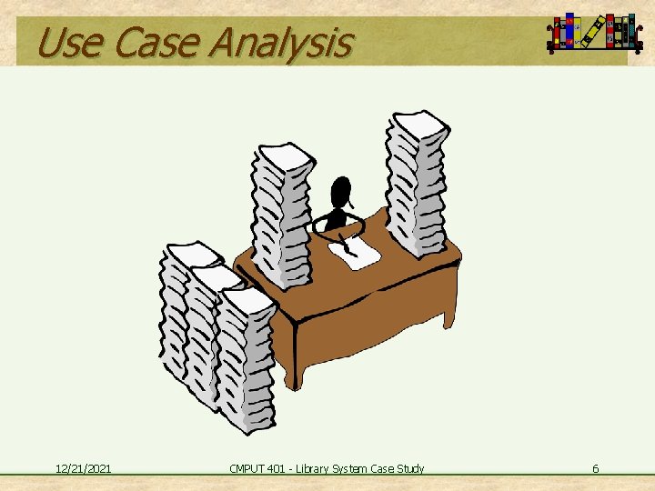 Use Case Analysis 12/21/2021 CMPUT 401 - Library System Case Study 6 