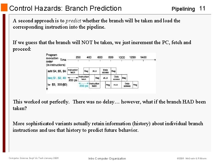 Control Hazards: Branch Prediction Pipelining 11 A second approach is to predict whether the