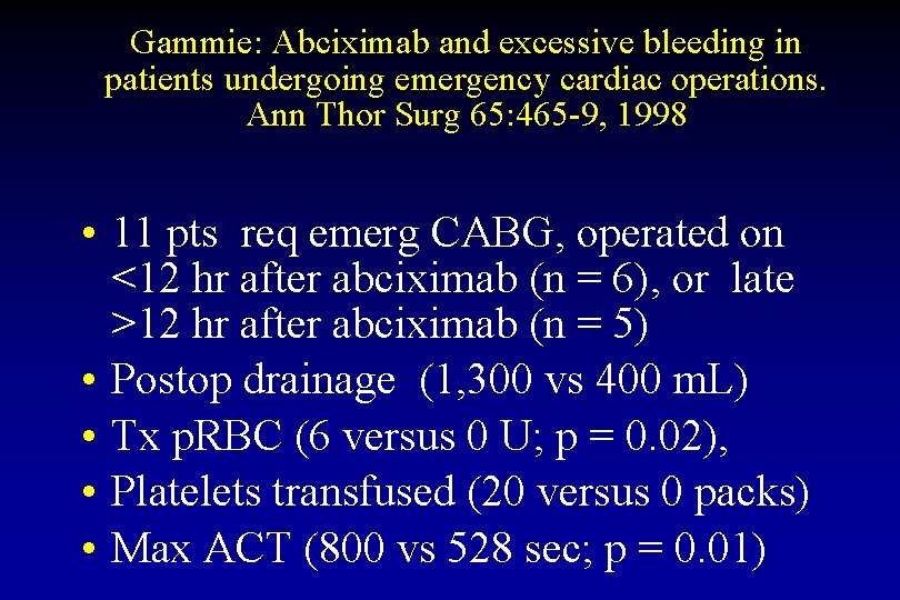 Gammie: Abciximab and excessive bleeding in patients undergoing emergency cardiac operations. Ann Thor Surg