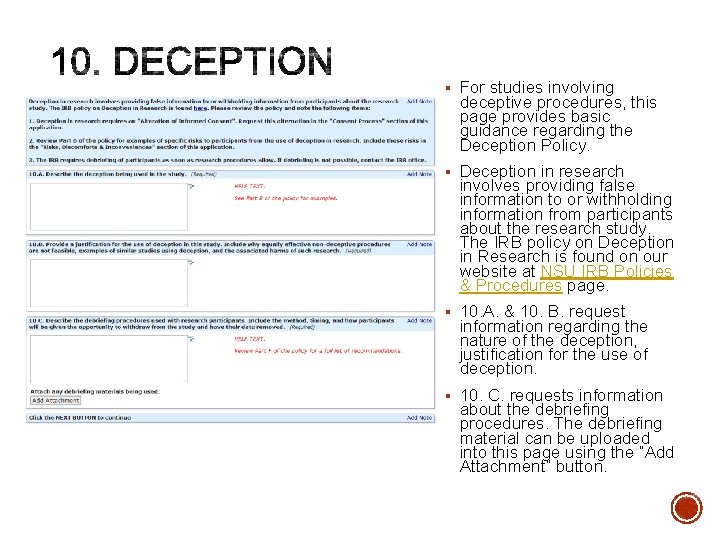 § For studies involving deceptive procedures, this page provides basic guidance regarding the Deception