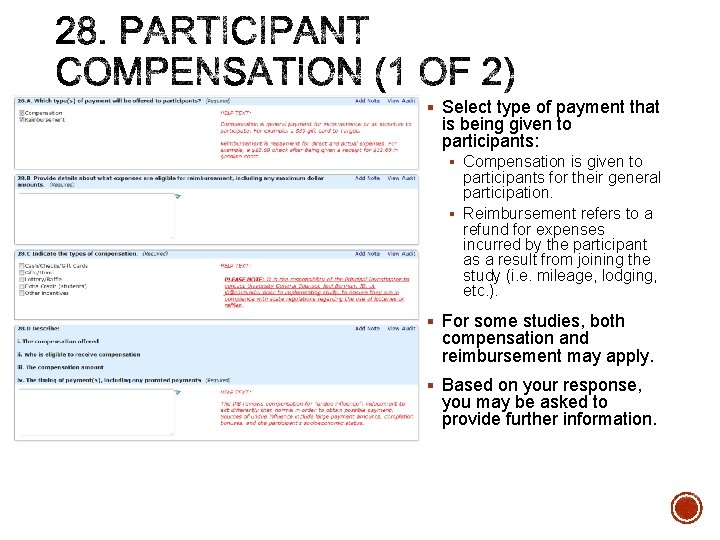 § Select type of payment that is being given to participants: § Compensation is