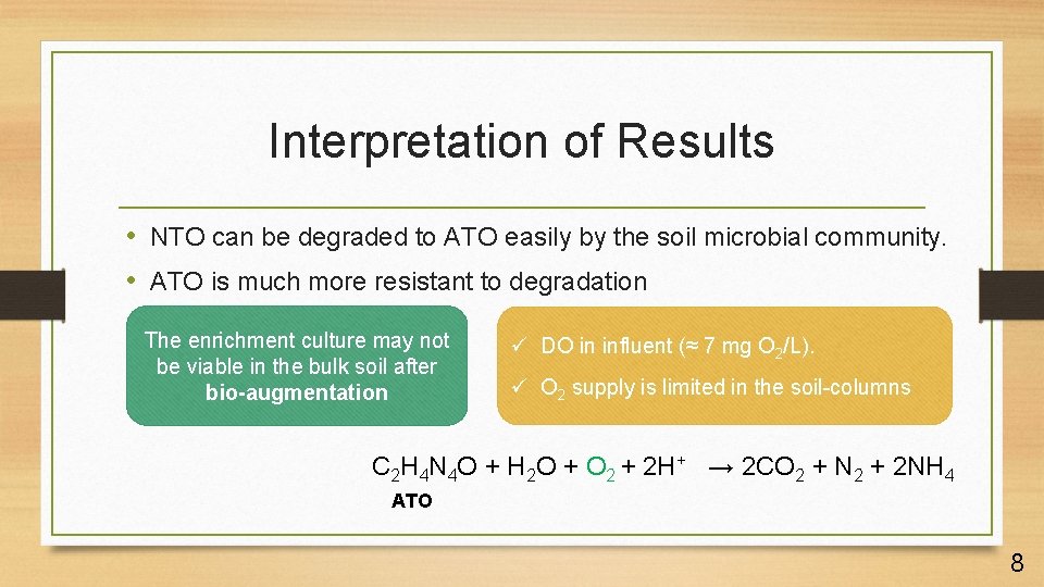 Interpretation of Results • NTO can be degraded to ATO easily by the soil