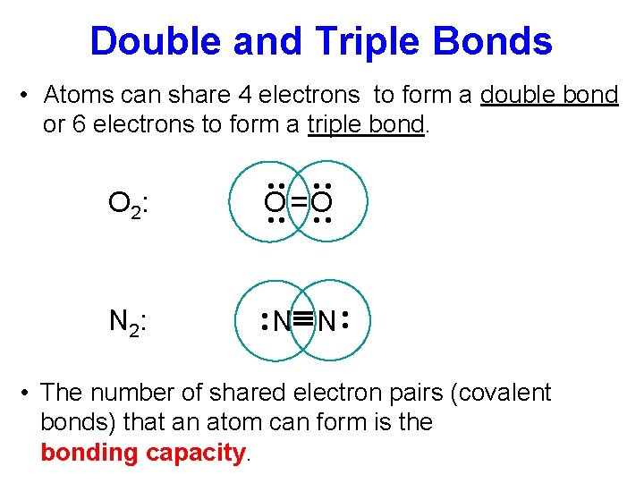 Double and Triple Bonds • Atoms can share 4 electrons to form a double