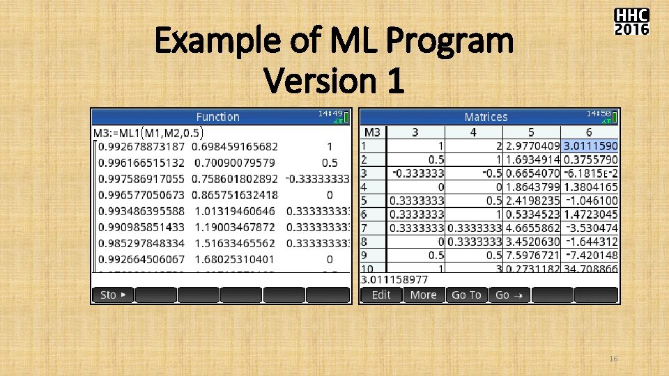 Example of ML Program Version 1 16 Example of ML Program Version 1 16