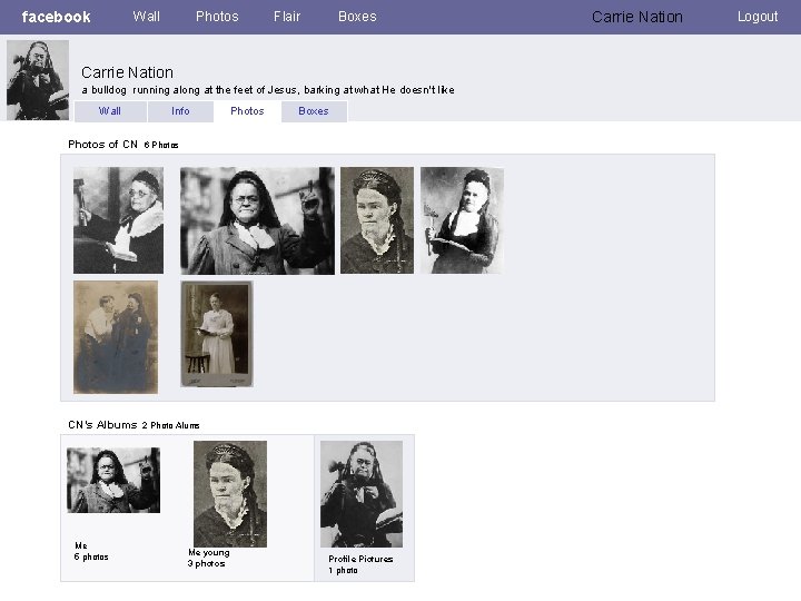 facebook Wall Photos Flair Boxes Carrie Nation a bulldog running along at the feet