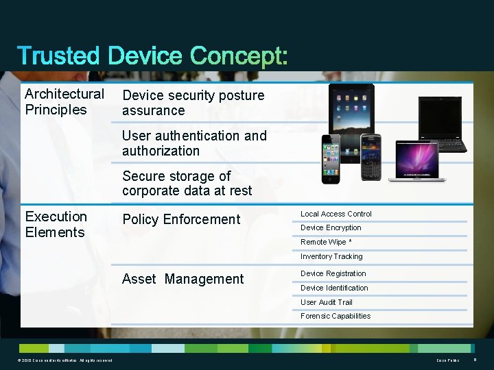 Trusted Device Concept: Architectural Principles Device security posture assurance User authentication and authorization Secure