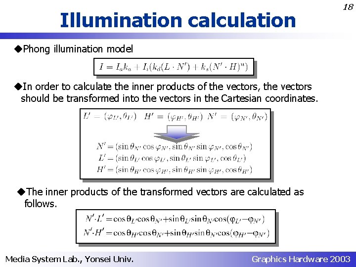 Illumination calculation 18 u. Phong illumination model u. In order to calculate the inner