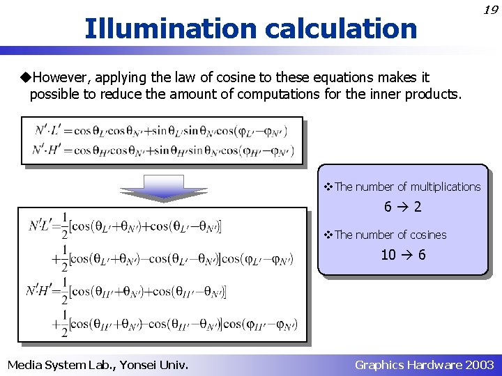 Illumination calculation 19 u. However, applying the law of cosine to these equations makes